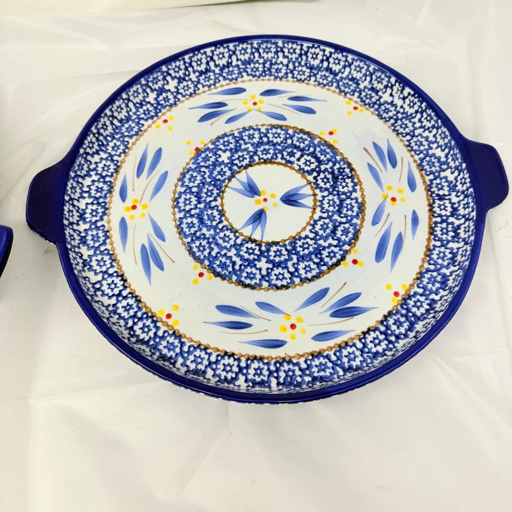 Temp-tations Old World Blue Bundt Cake Pan and Serving Tray Set  *flaw*see pics